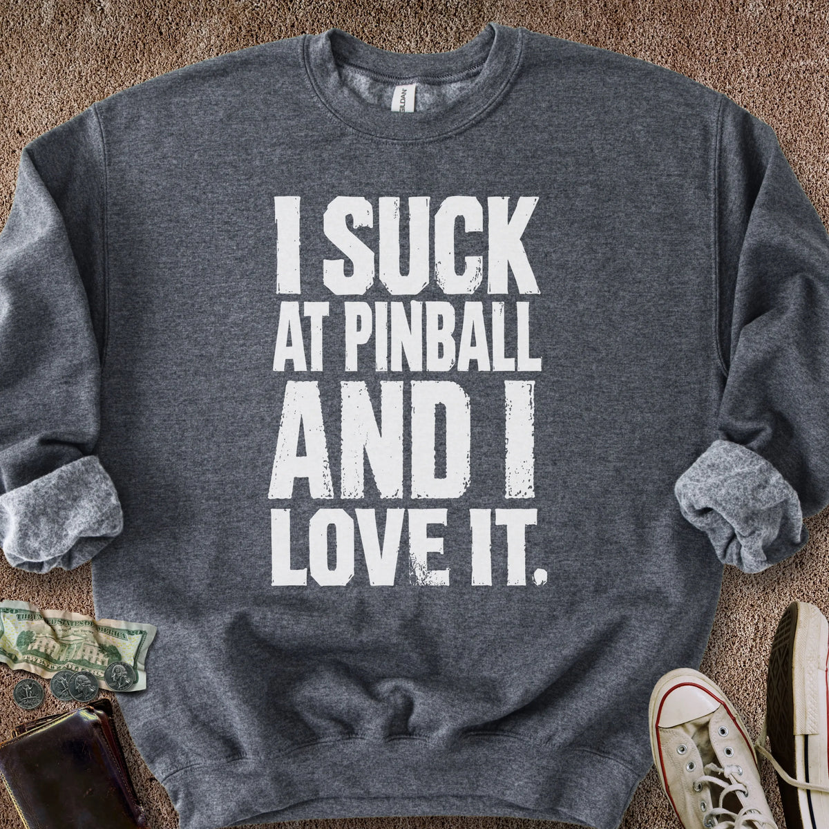 Printify Sweatshirt S / Dark Heather I Suck @Pinball Sweatshirt