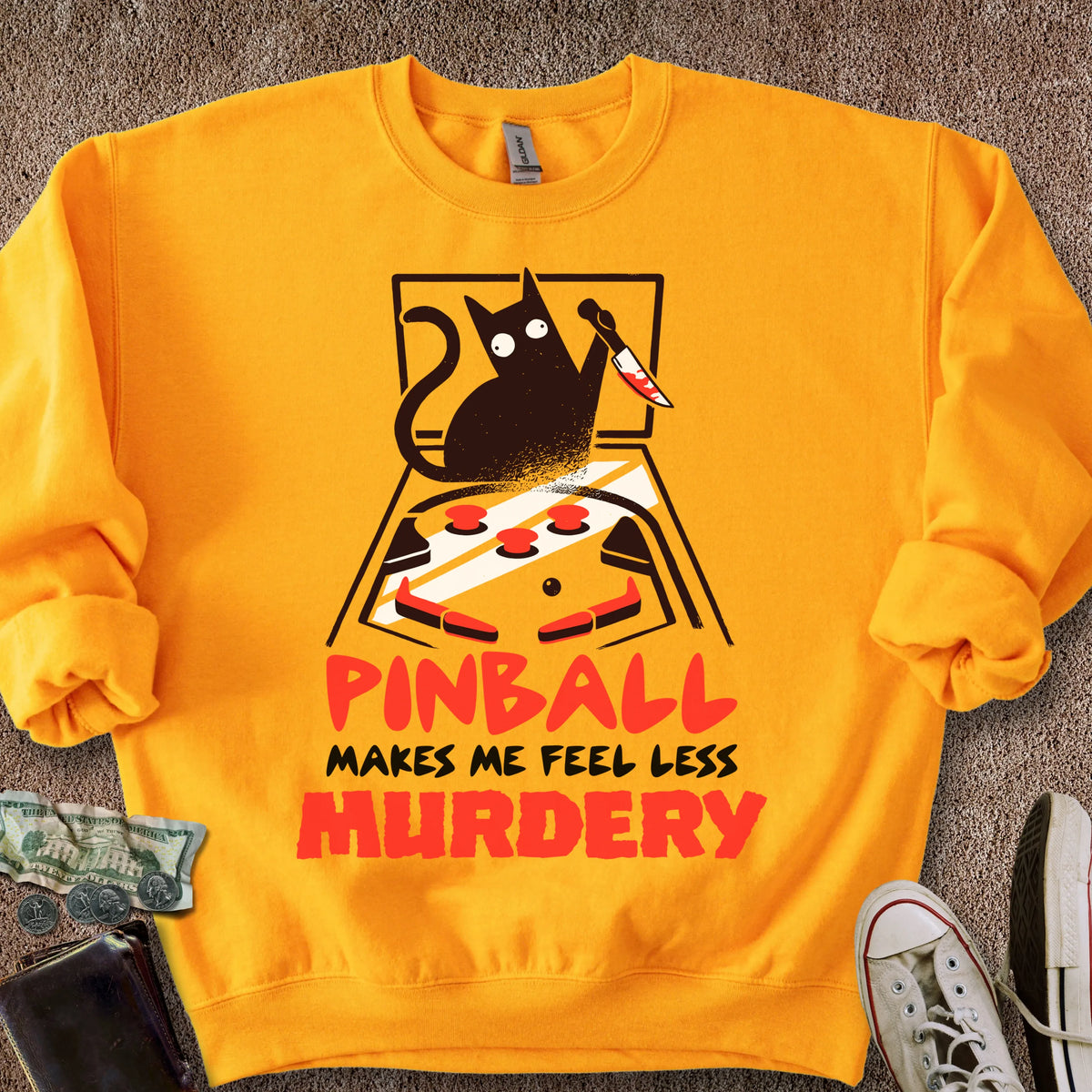 Printify Sweatshirt S / Gold Less Murdery Sweatshirt