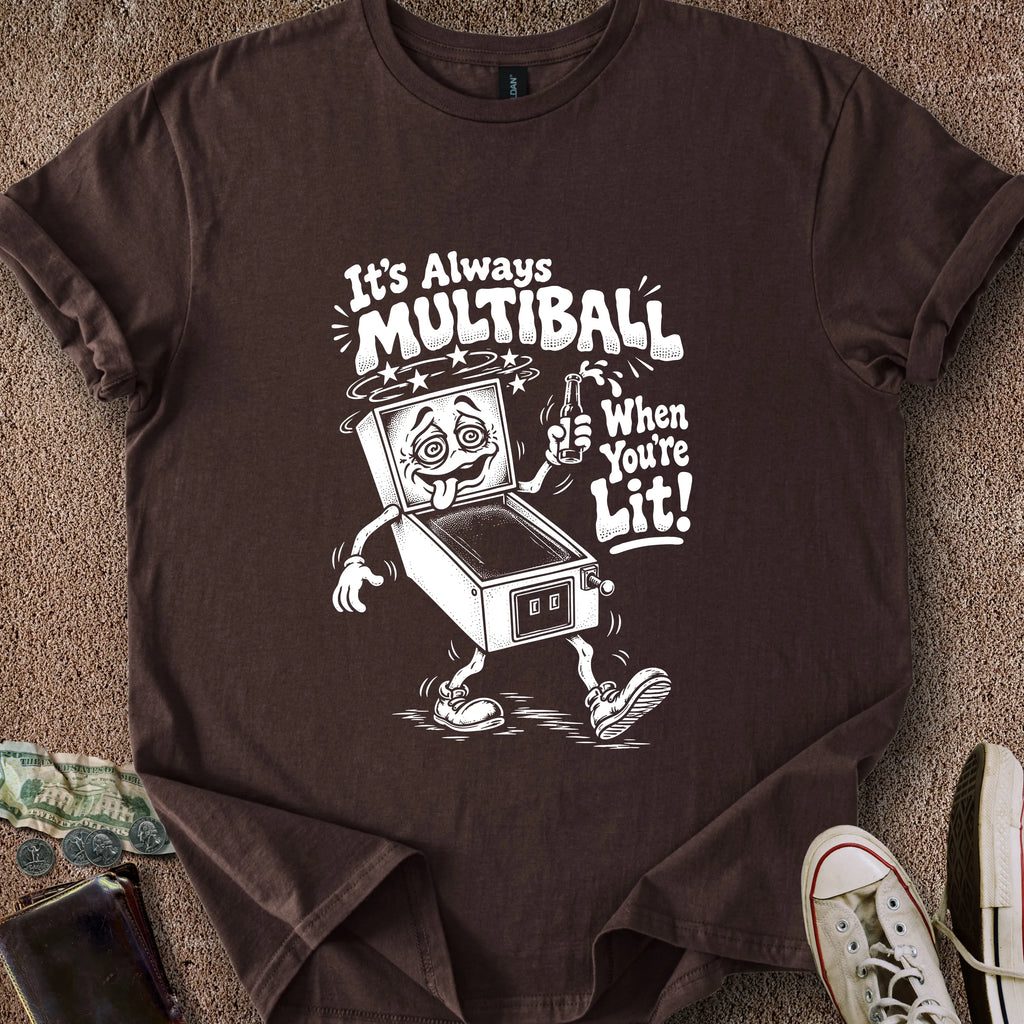 Printify T-Shirt Dark Chocolate / S Lit Multiball T-Shirt