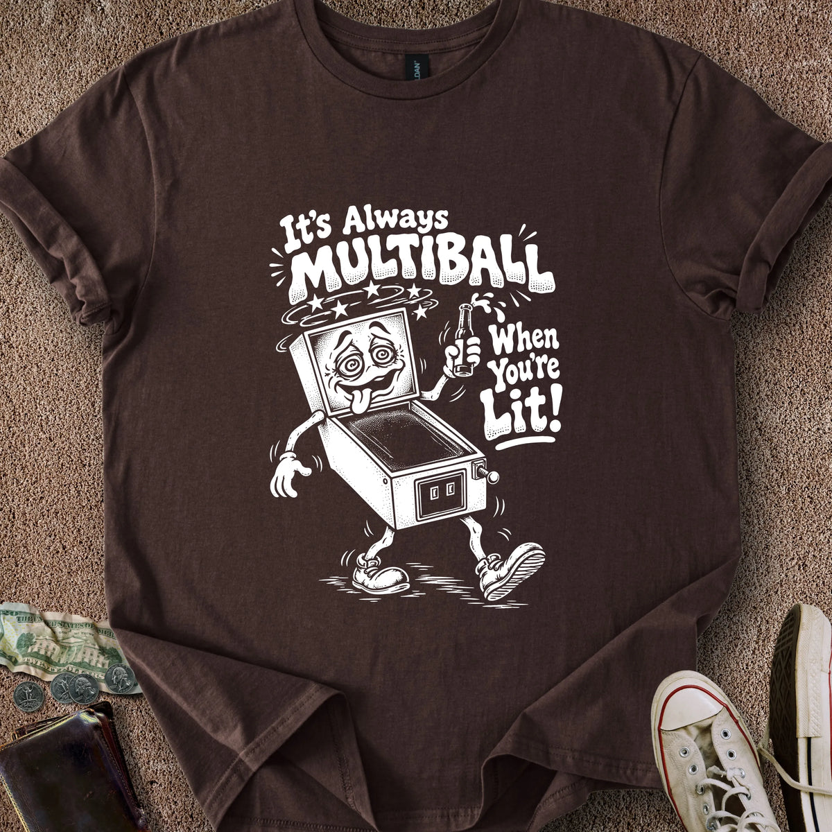 Printify T-Shirt Dark Chocolate / S Lit Multiball T-Shirt