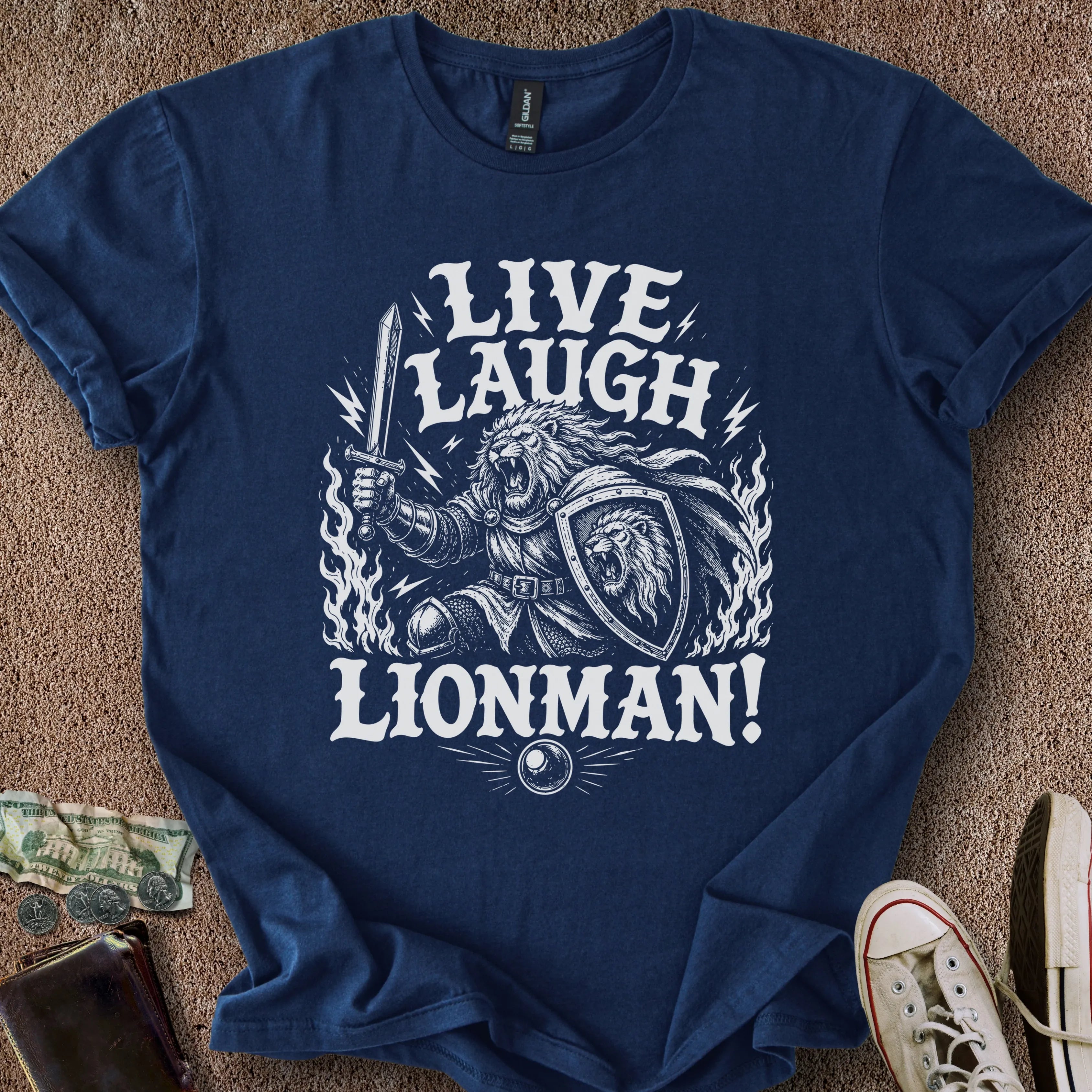 Printify T-Shirt Navy / S Live Laugh Lionman T-Shirt