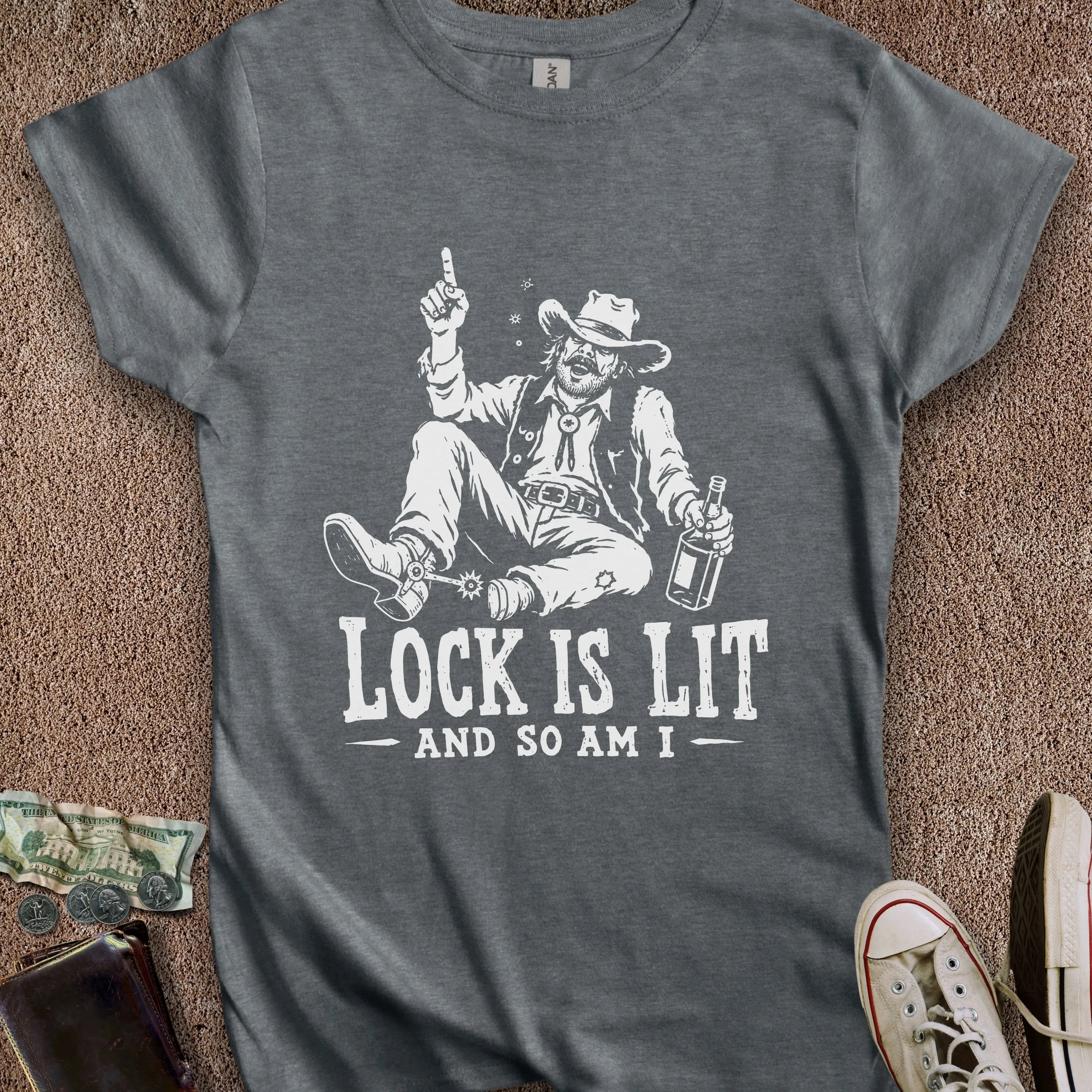 Printify T-Shirt S / Dark Heather Lock is Lit & So Am I Women's T-Shirt