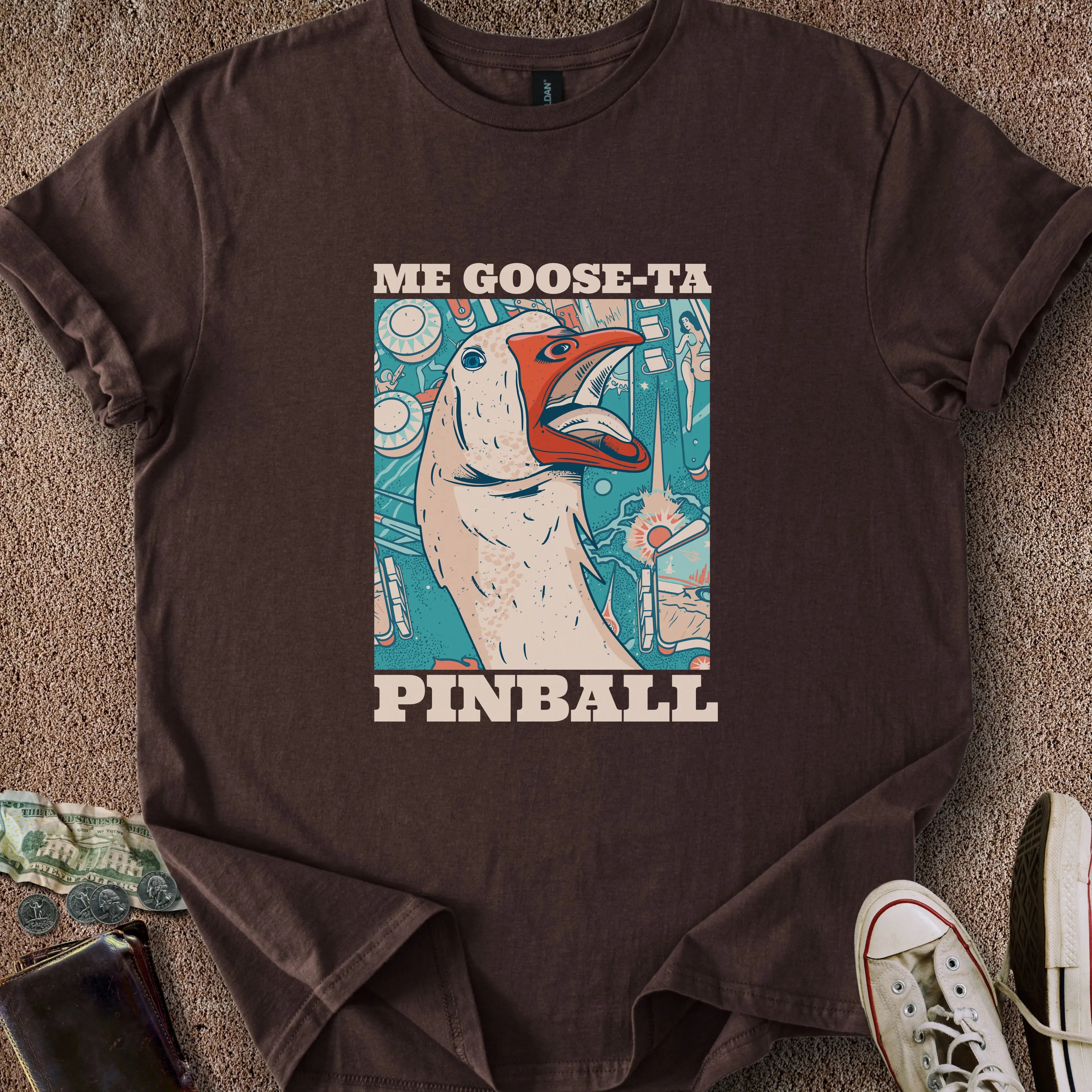 Printify T-Shirt Dark Chocolate / S Me Goose-Ta Pinball T-Shirt