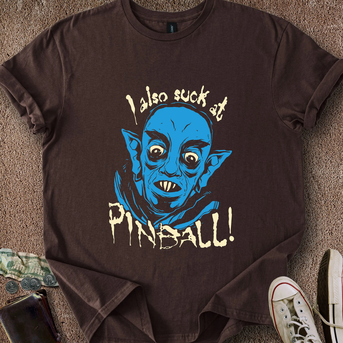 Printify T-Shirt Dark Chocolate / S Nosferatu Sucks at Pinball T-Shirt