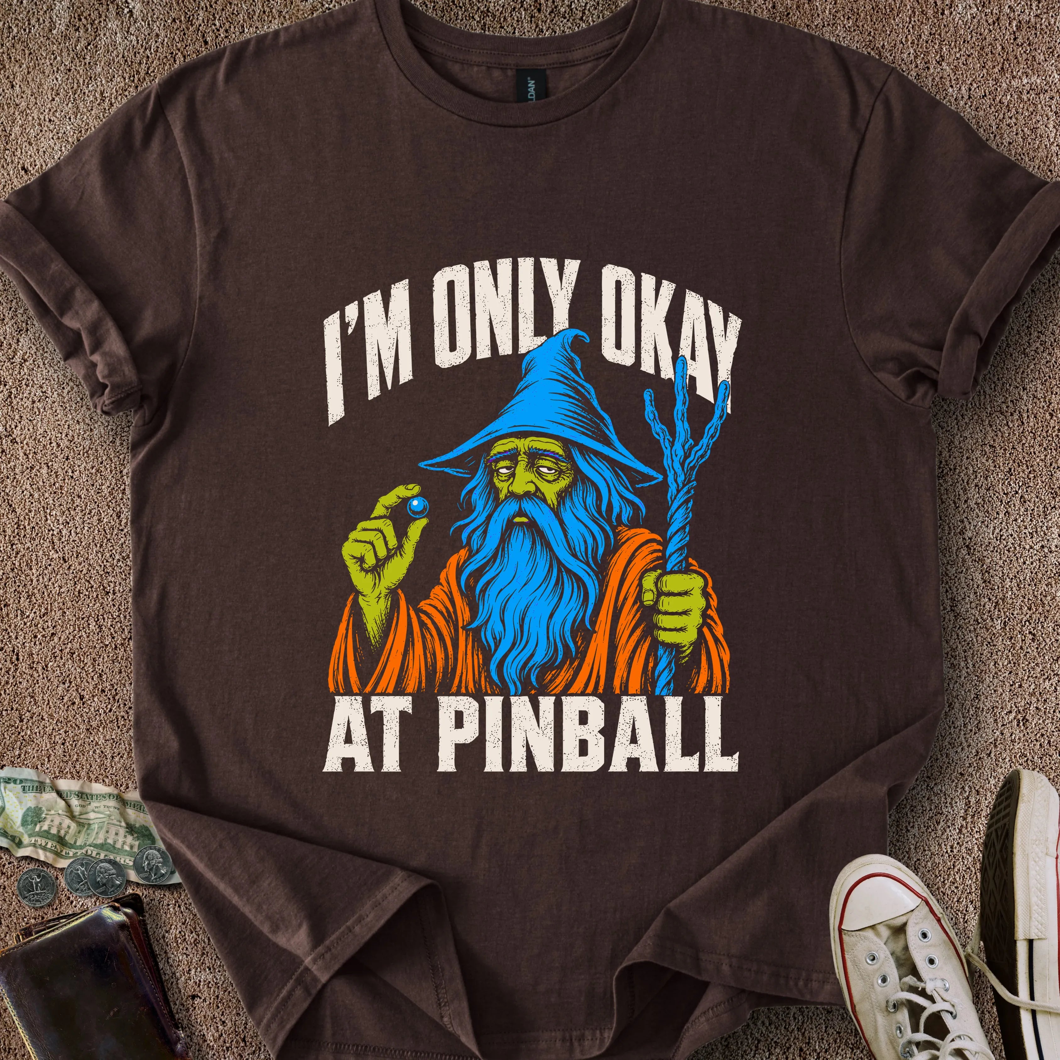 Printify T-Shirt Dark Chocolate / S Only Okay Pinball Wizard T-Shirt