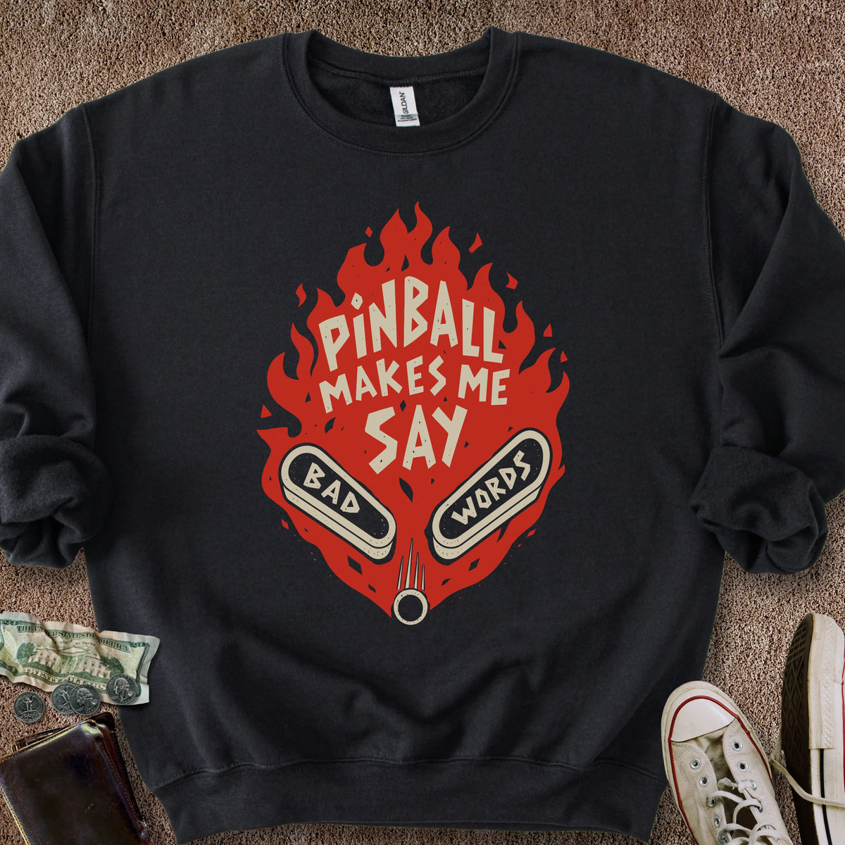 Printify Sweatshirt S / Black Pinball Bad Words Sweatshirt