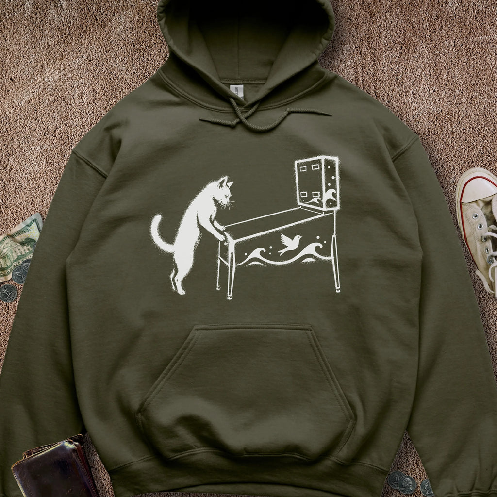 Printify Hoodie Military Green / S Pinball Cat Hoodie
