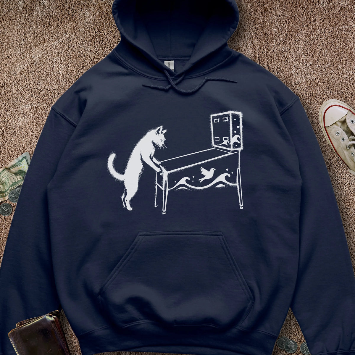 Printify Hoodie Navy / S Pinball Cat Hoodie