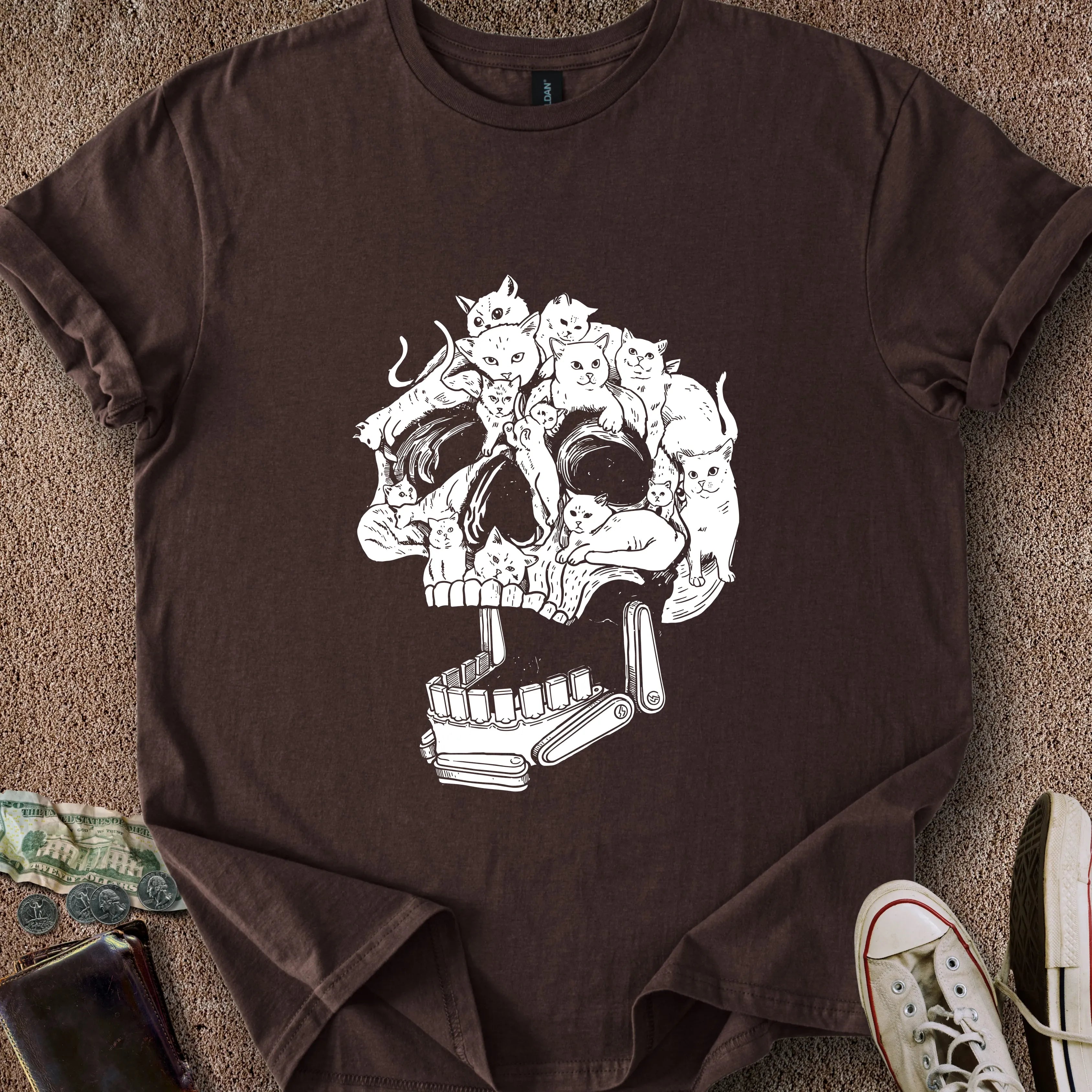 Printify T-Shirt Dark Chocolate / S Pinball Cat Skull T-Shirt