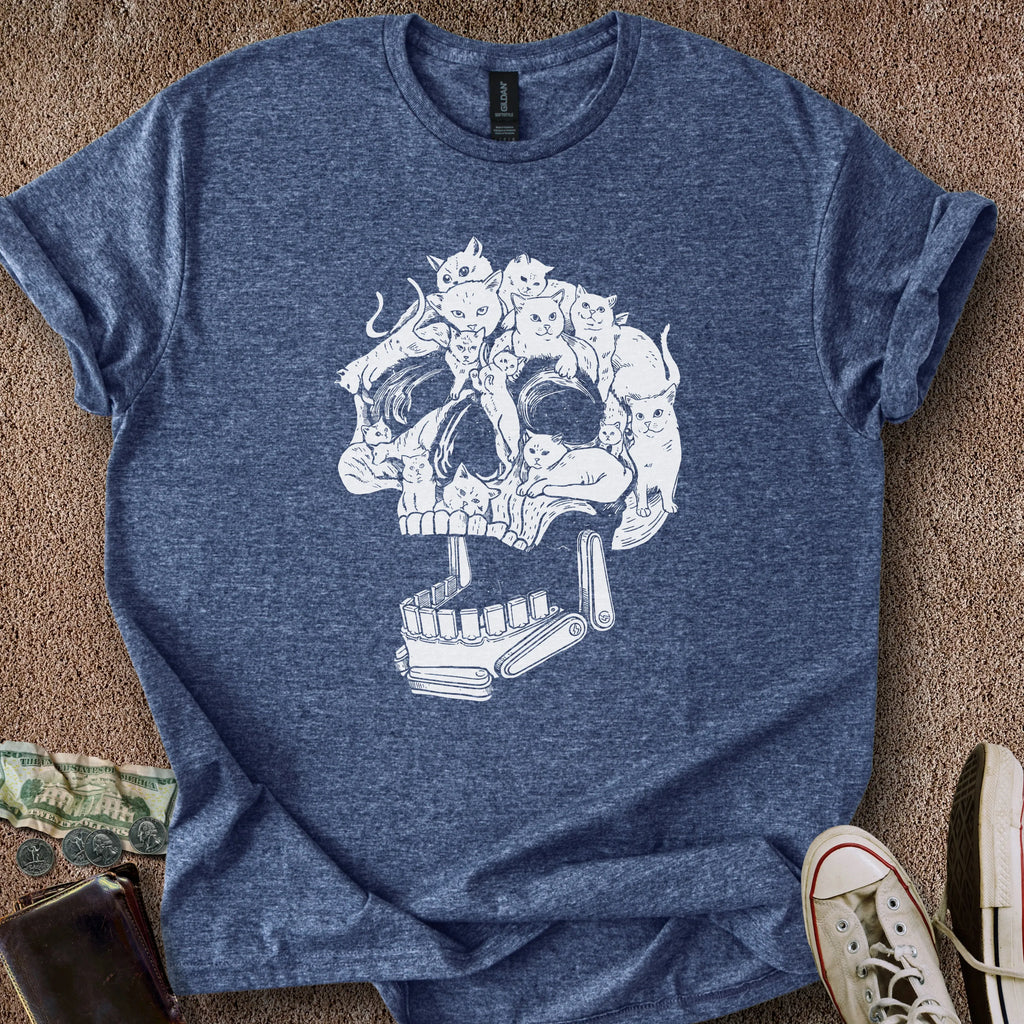 Printify T-Shirt Heather Navy / S Pinball Cat Skull T-Shirt