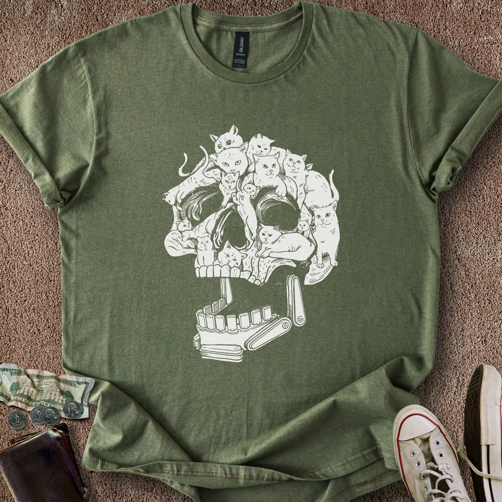 Printify T-Shirt Military Green / S Pinball Cat Skull T-Shirt