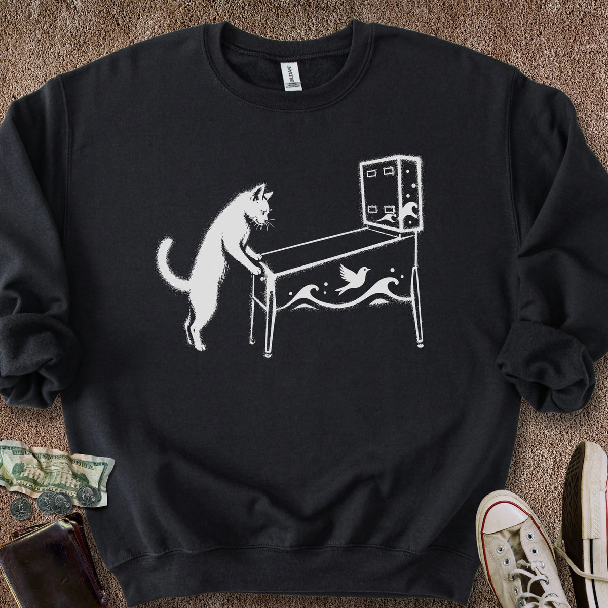Printify Sweatshirt S / Black Pinball Cat Sweatshirt