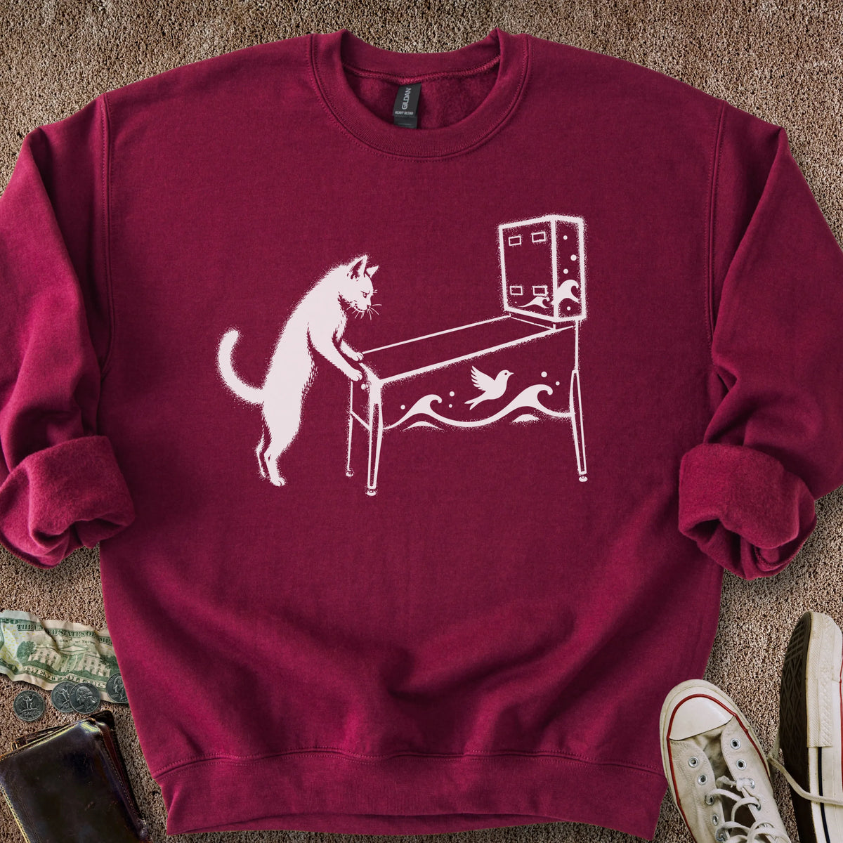 Printify Sweatshirt S / Maroon Pinball Cat Sweatshirt