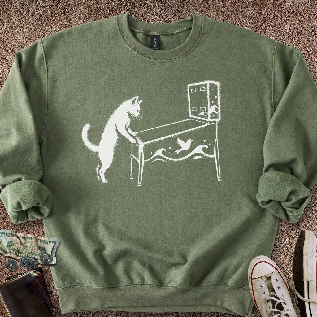 Printify Sweatshirt S / Military Green Pinball Cat Sweatshirt