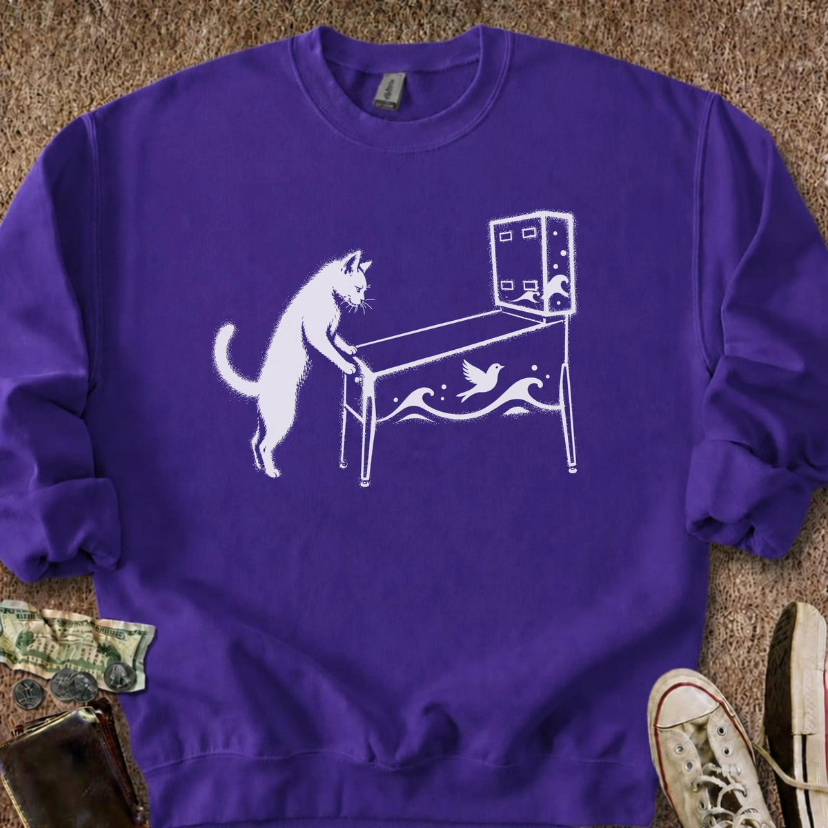 Printify Sweatshirt S / Purple Pinball Cat Sweatshirt