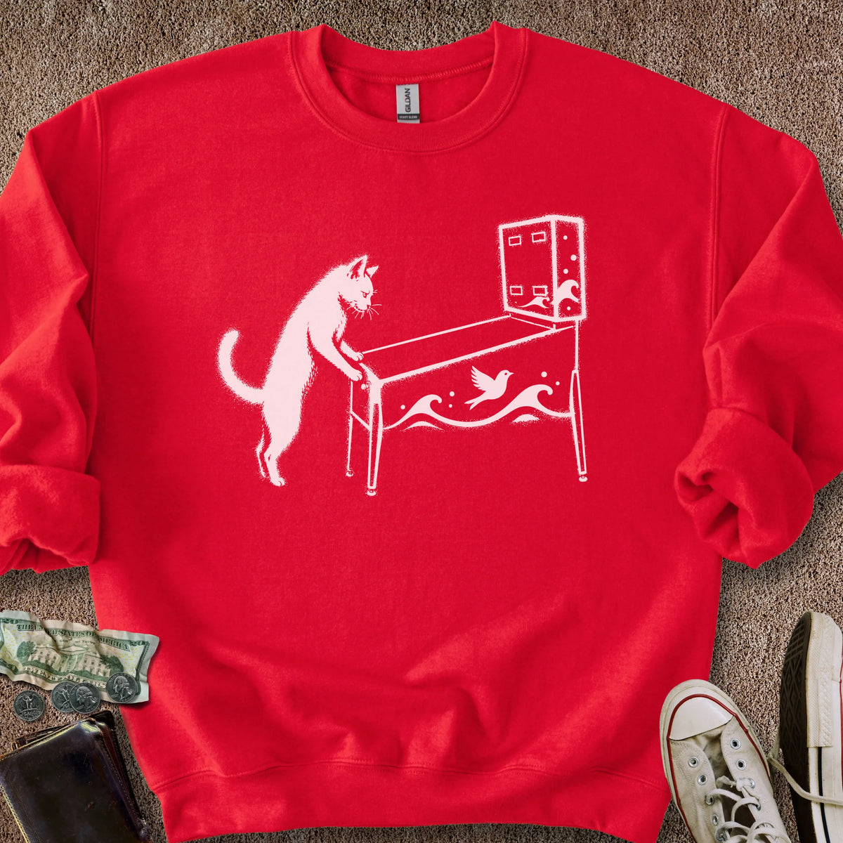 Printify Sweatshirt S / Red Pinball Cat Sweatshirt