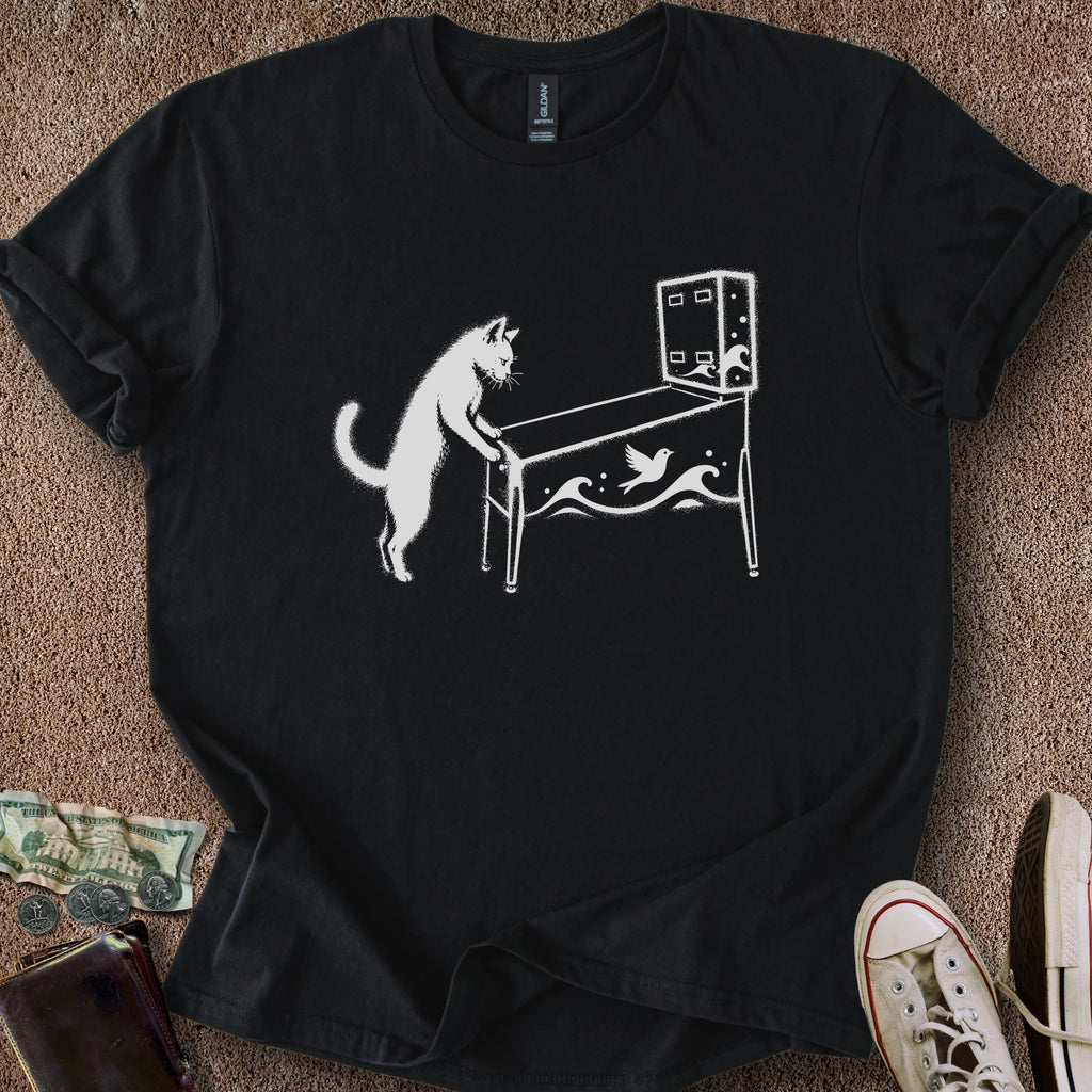 Printify T-Shirt Black / S Pinball Cat T-Shirt