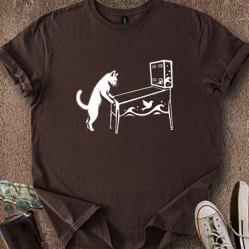 Printify T-Shirt Dark Chocolate / S Pinball Cat T-Shirt