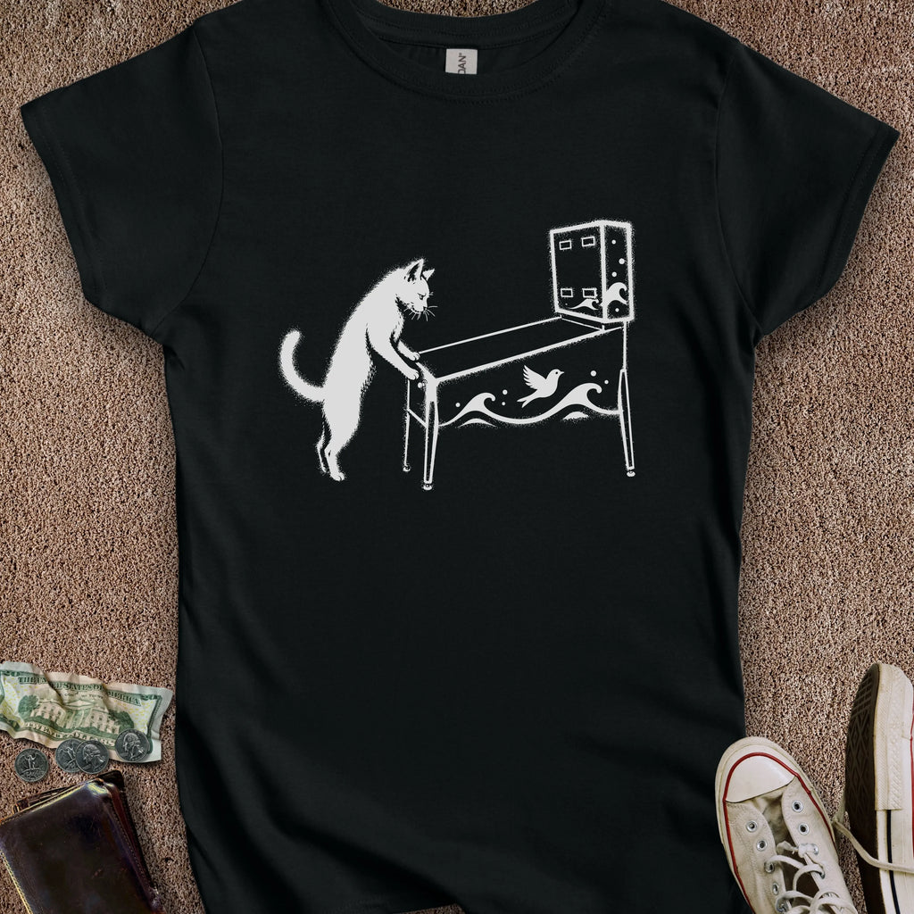 Printify T-Shirt S / Black Pinball Cat Women's T-Shirt