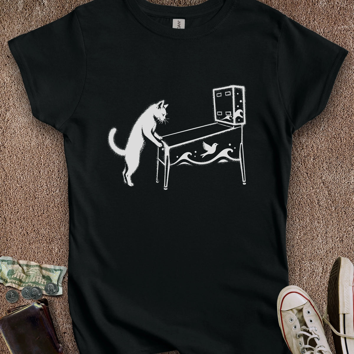 Printify T-Shirt S / Black Pinball Cat Women's T-Shirt