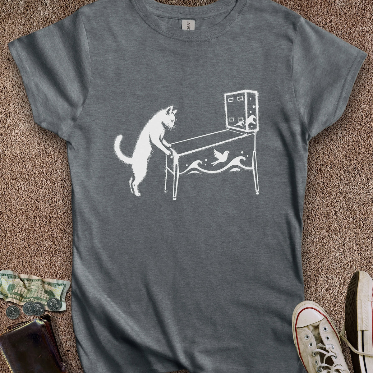 Printify T-Shirt S / Dark Heather Pinball Cat Women's T-Shirt
