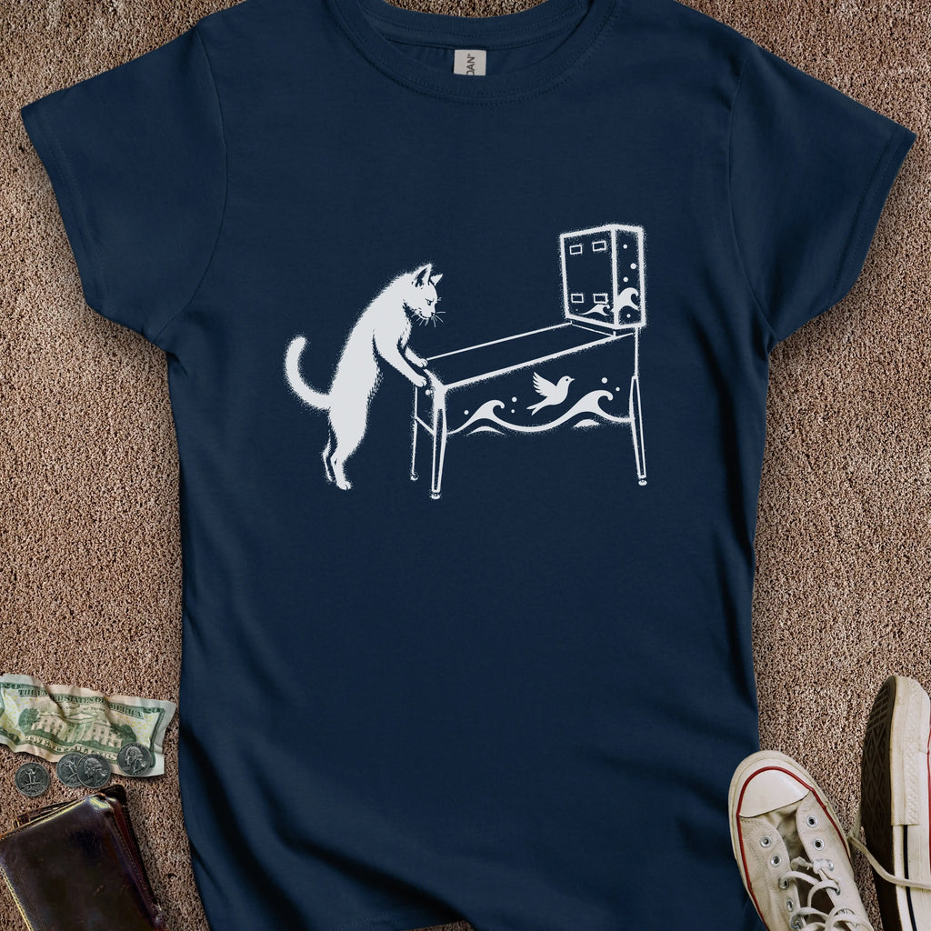Printify T-Shirt S / Navy Pinball Cat Women's T-Shirt