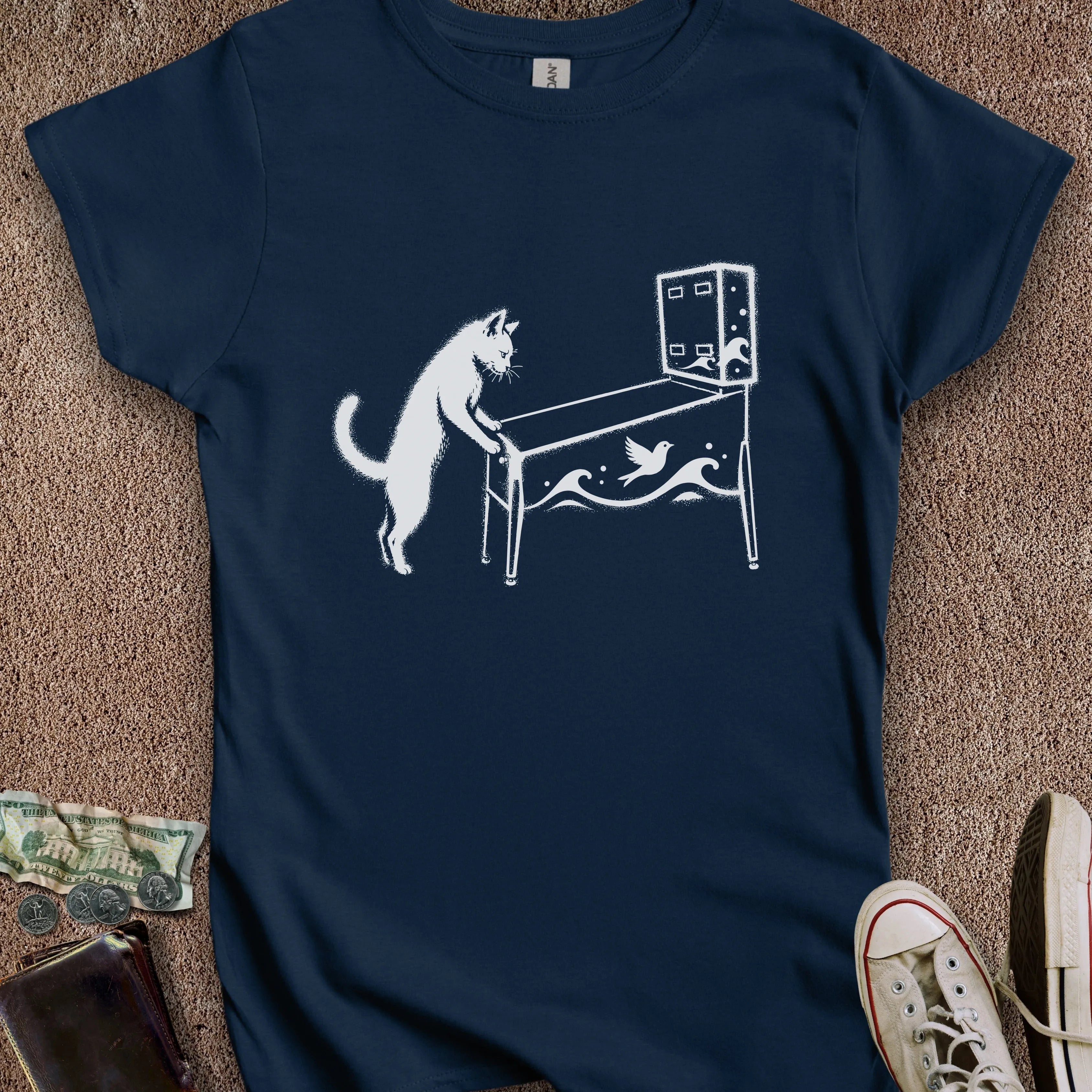 Printify T-Shirt S / Navy Pinball Cat Women's T-Shirt