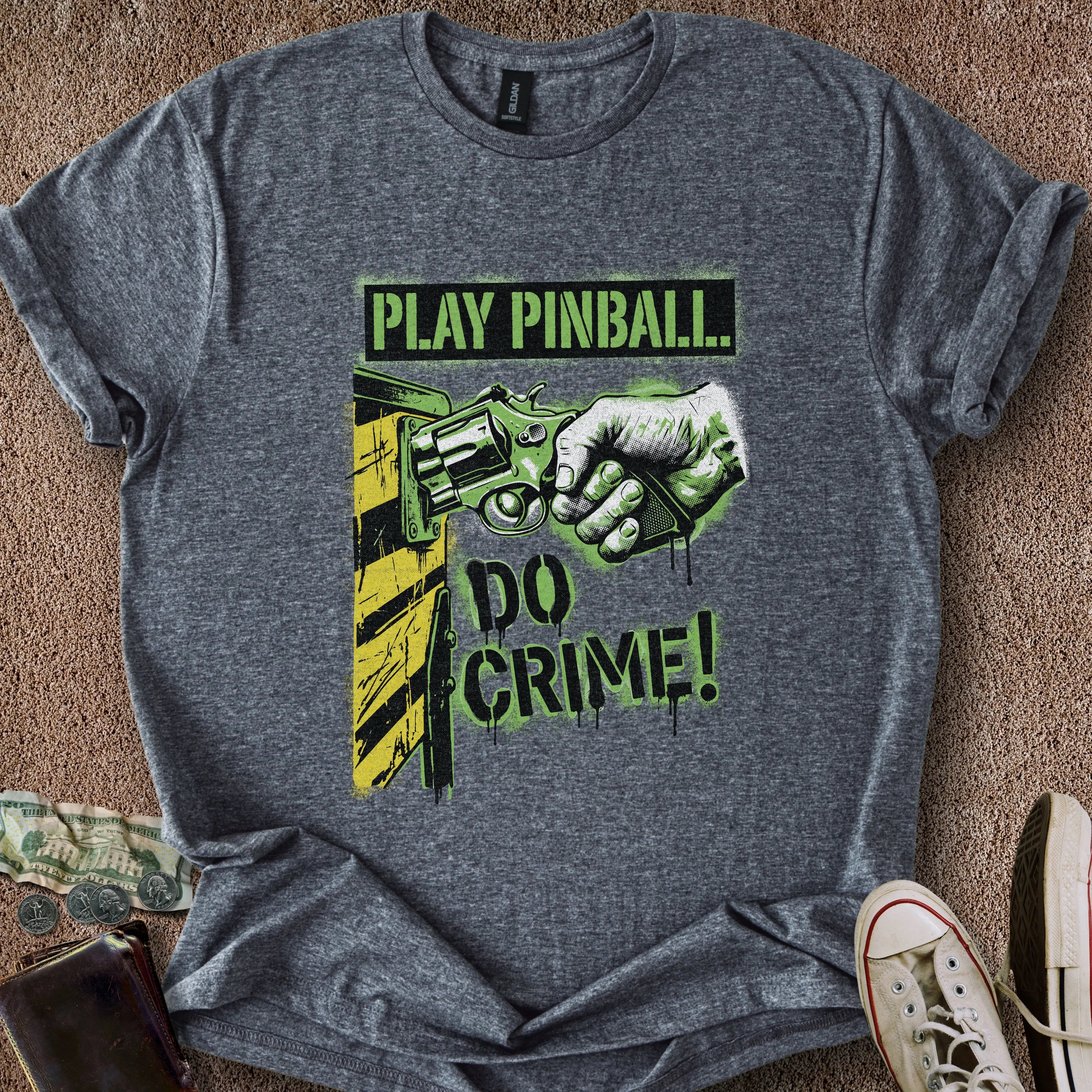 Printify T-Shirt Dark Heather / S Pinball & Crime T-Shirt
