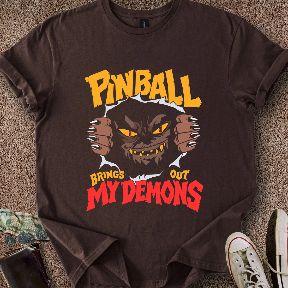 Printify T-Shirt Dark Chocolate / S Pinball Demons T-Shirt