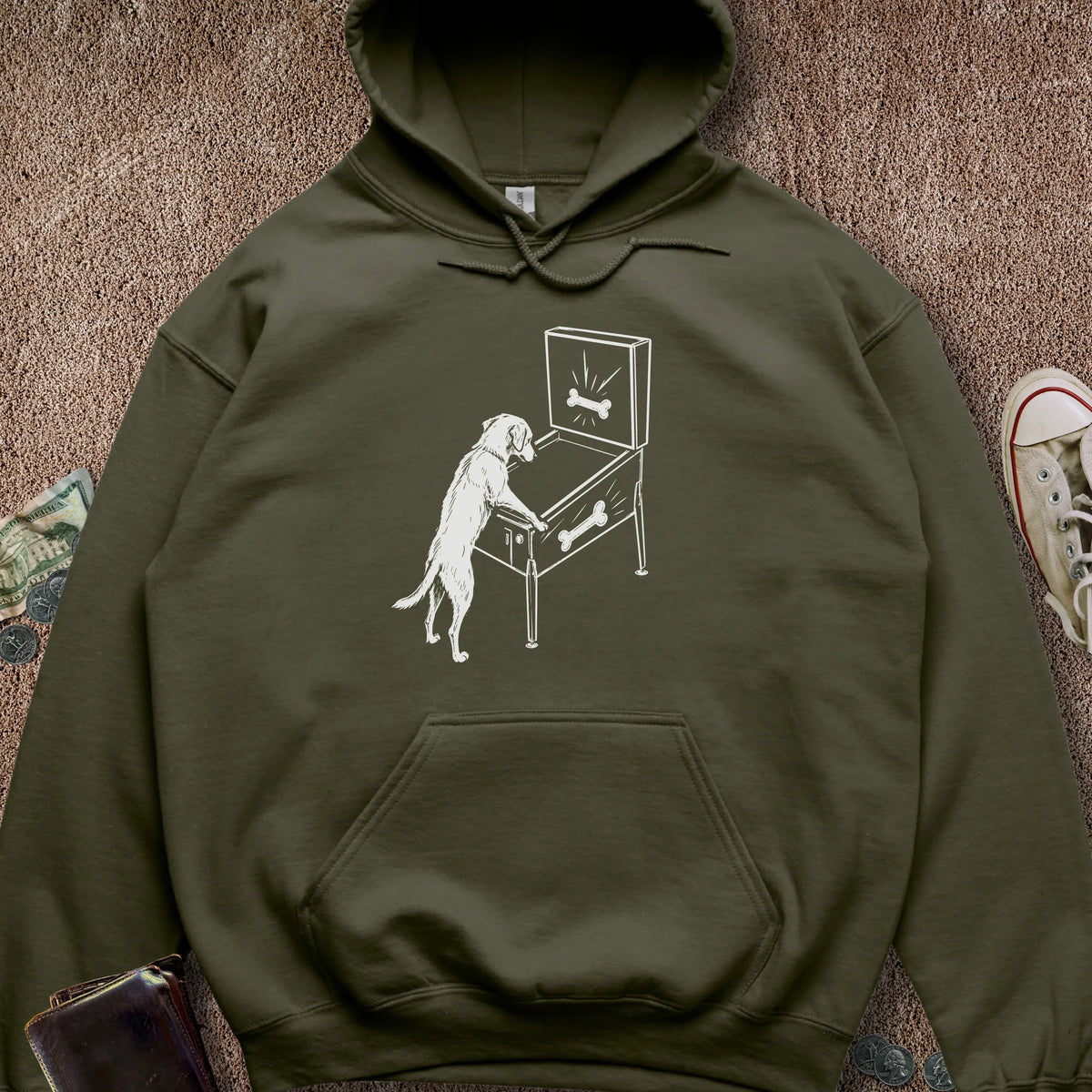 Printify Hoodie Military Green / S Pinball Dog Hoodie