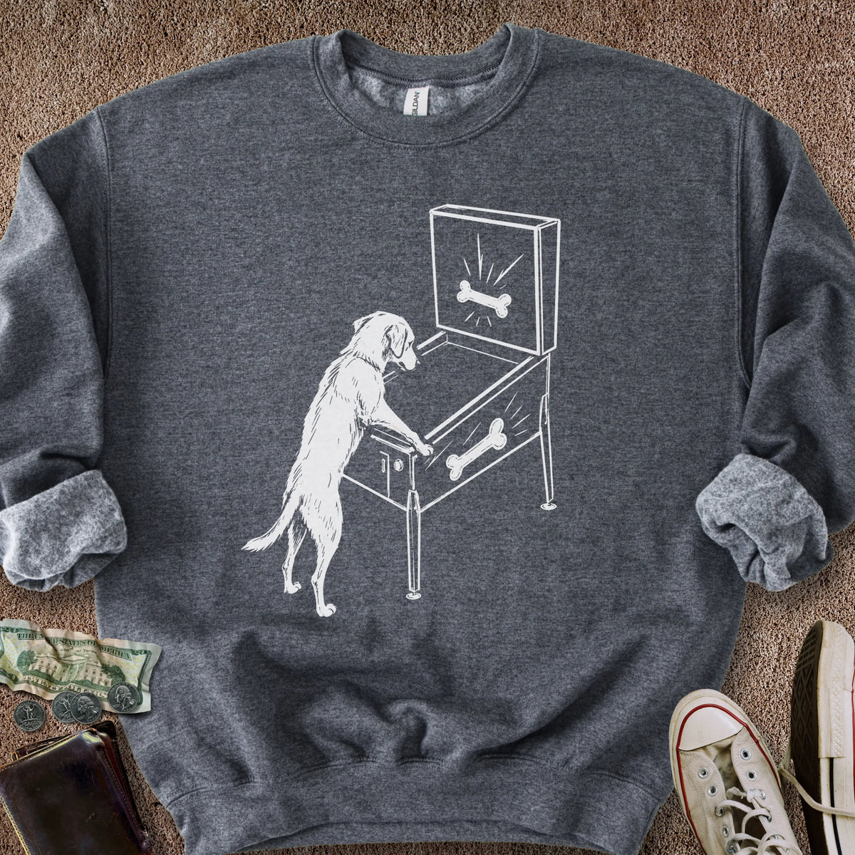 Printify Sweatshirt S / Dark Heather Pinball Dog Sweatshirt