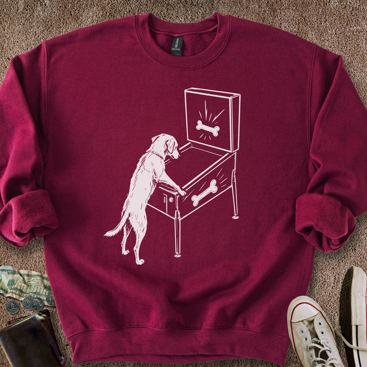 Printify Sweatshirt S / Maroon Pinball Dog Sweatshirt