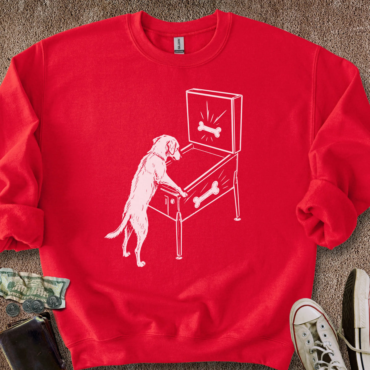 Printify Sweatshirt S / Red Pinball Dog Sweatshirt