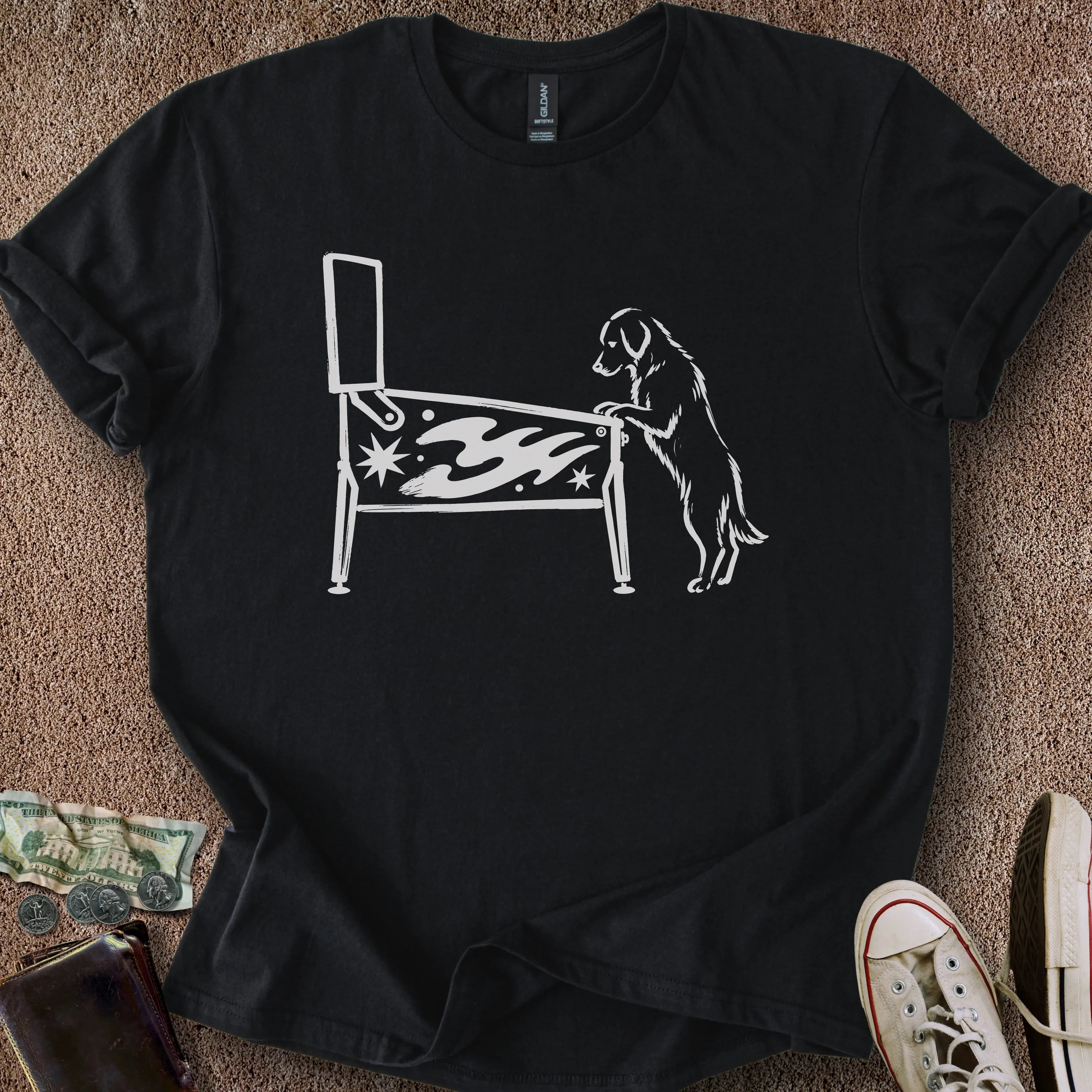 Printify T-Shirt Black / S Pinball Dog T-Shirt