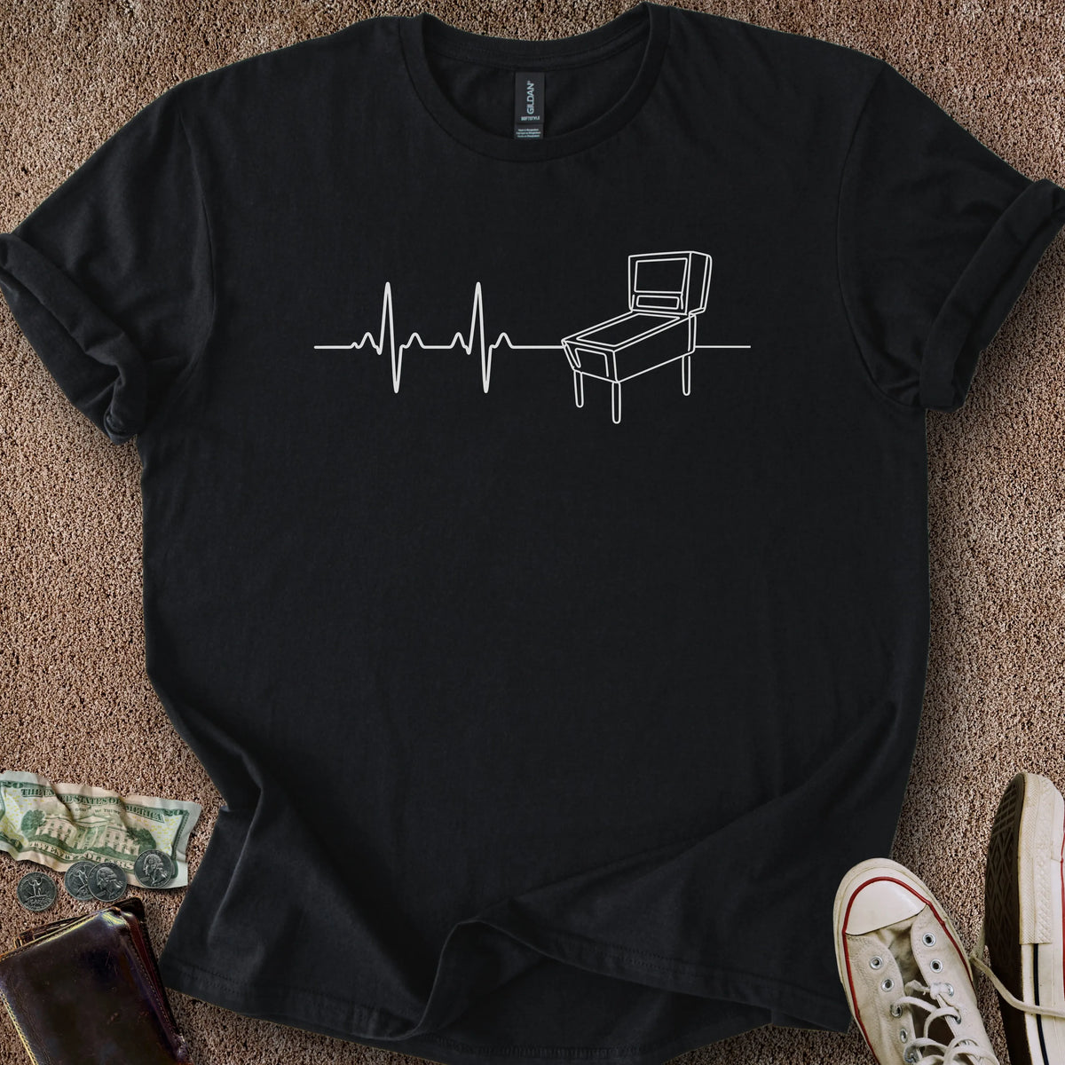 Printify T-Shirt Black / S Pinball EKG T-Shirt