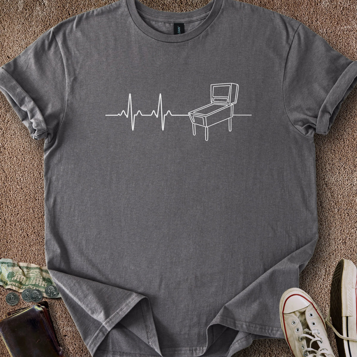 Printify T-Shirt Charcoal / S Pinball EKG T-Shirt