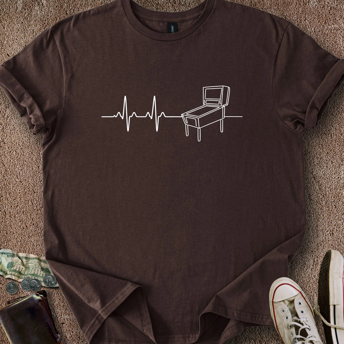Printify T-Shirt Dark Chocolate / S Pinball EKG T-Shirt