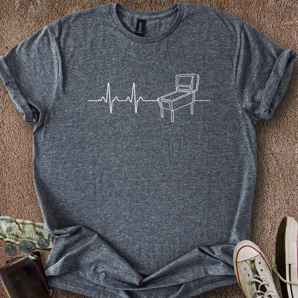 Printify T-Shirt Dark Heather / S Pinball EKG T-Shirt