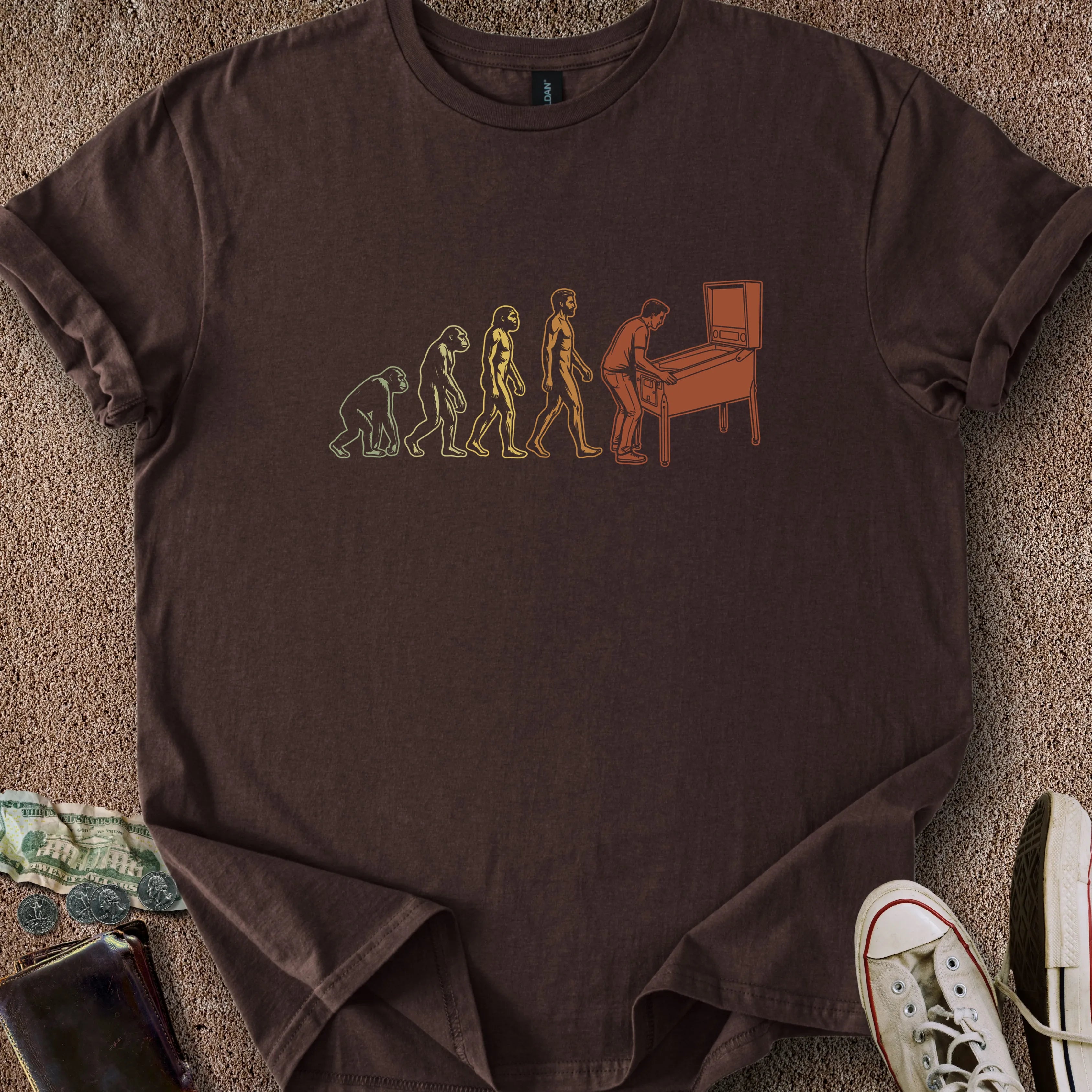 Printify T-Shirt Dark Chocolate / S Pinball Evolution T-Shirt