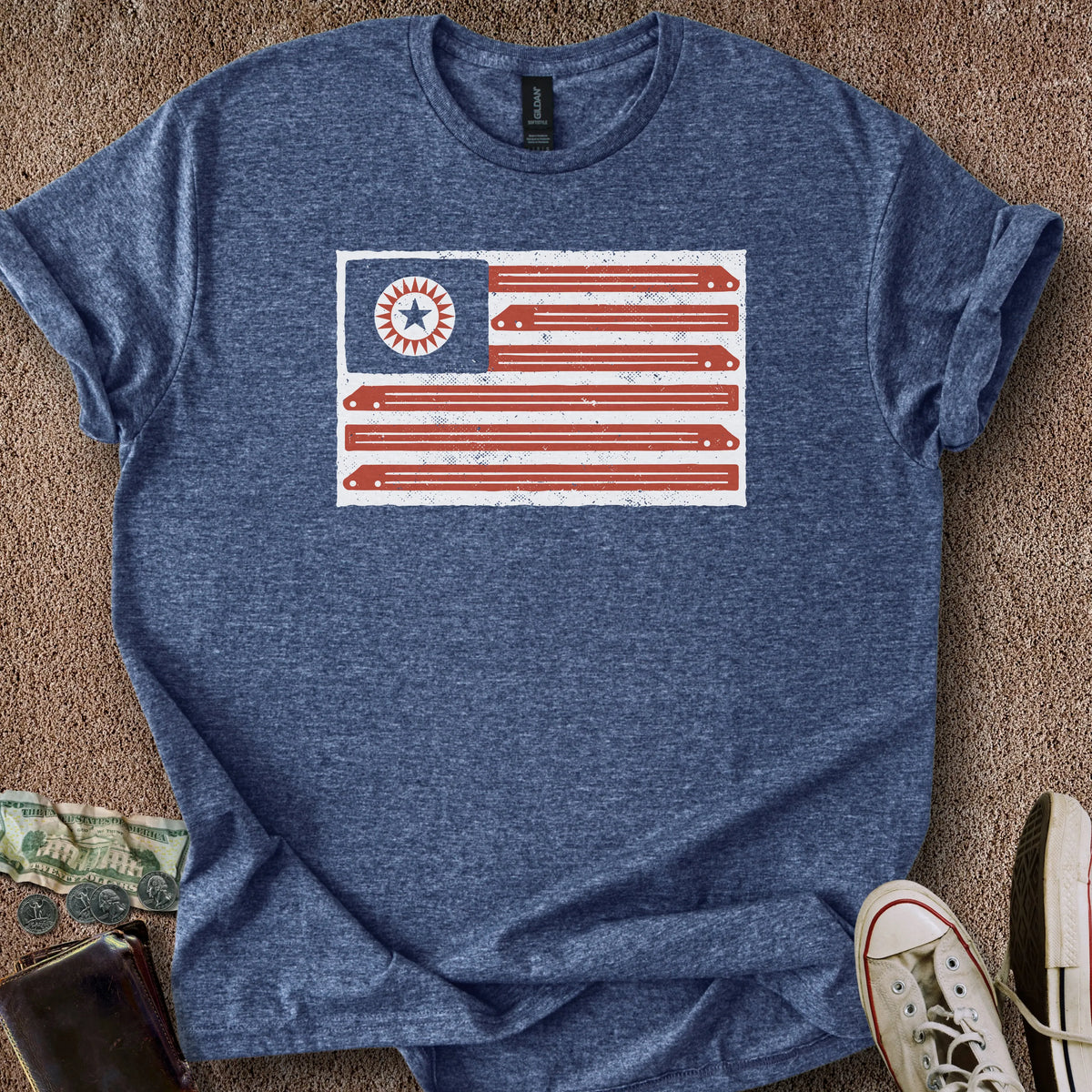 Printify T-Shirt Heather Navy / S Pinball Flag T-Shirt