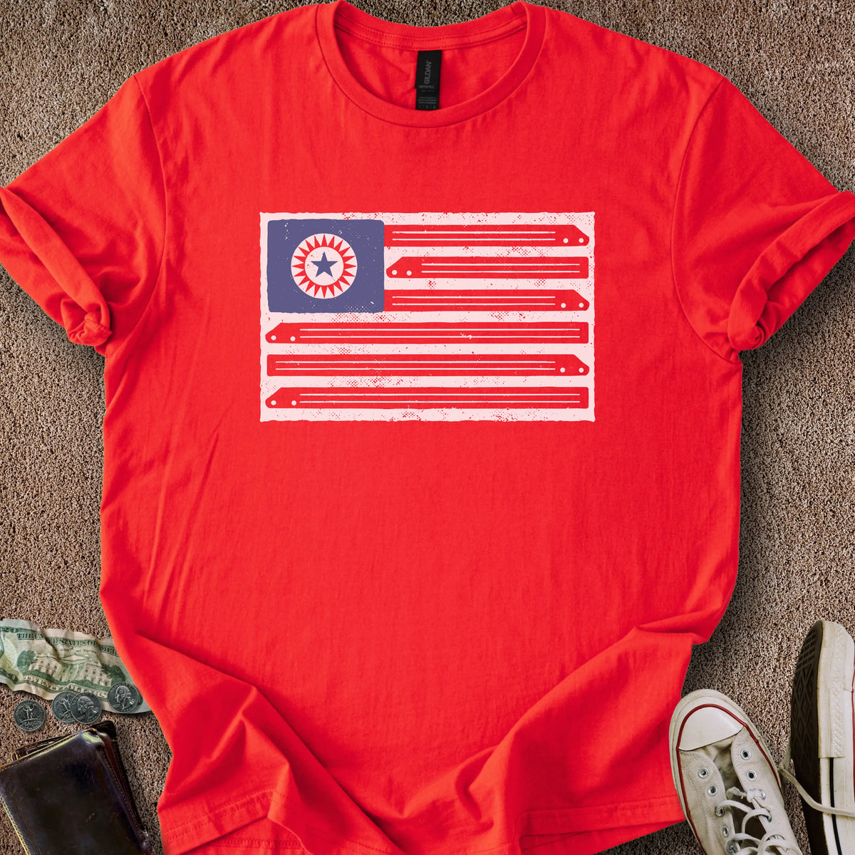 Printify T-Shirt Red / S Pinball Flag T-Shirt