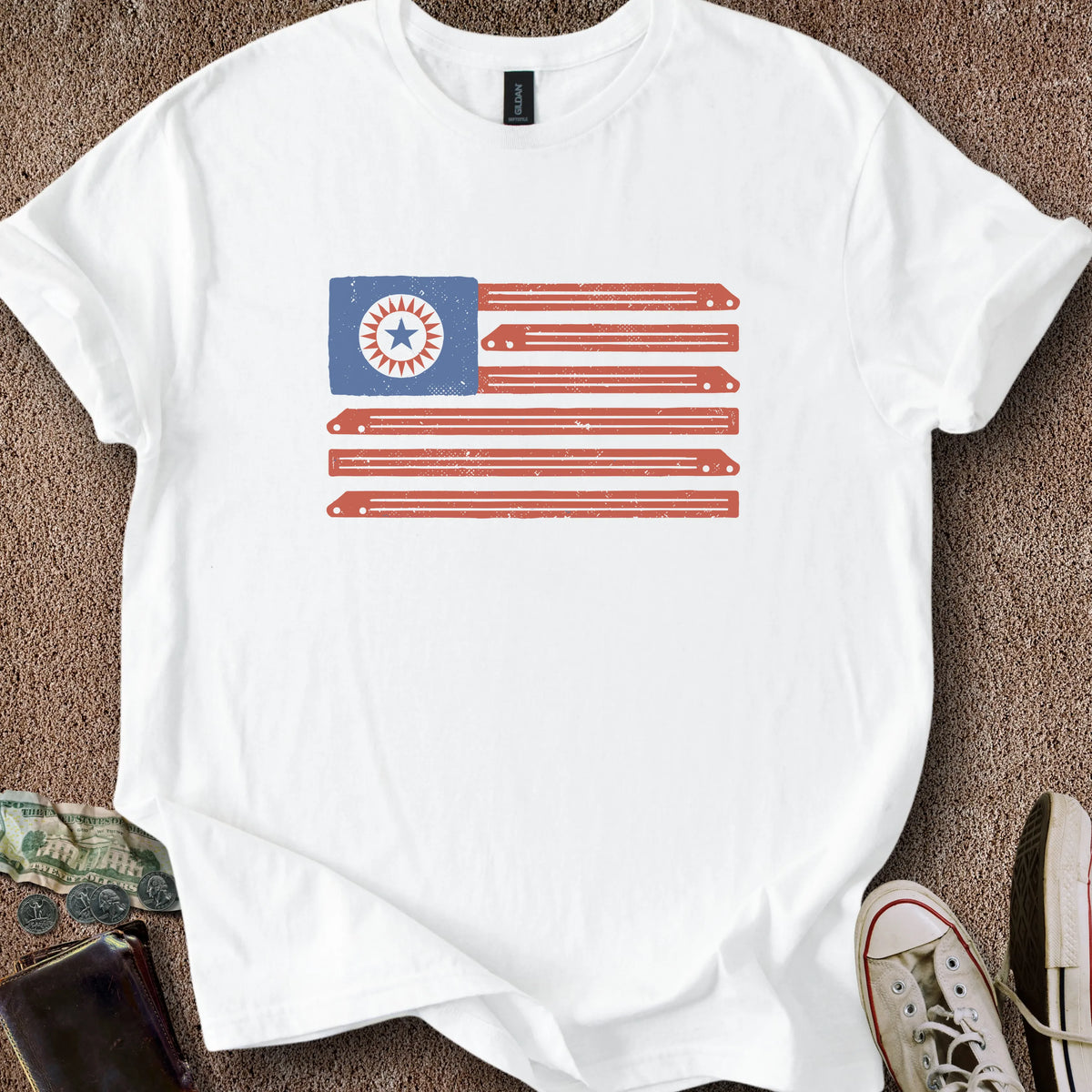 Printify T-Shirt White / S Pinball Flag T-Shirt