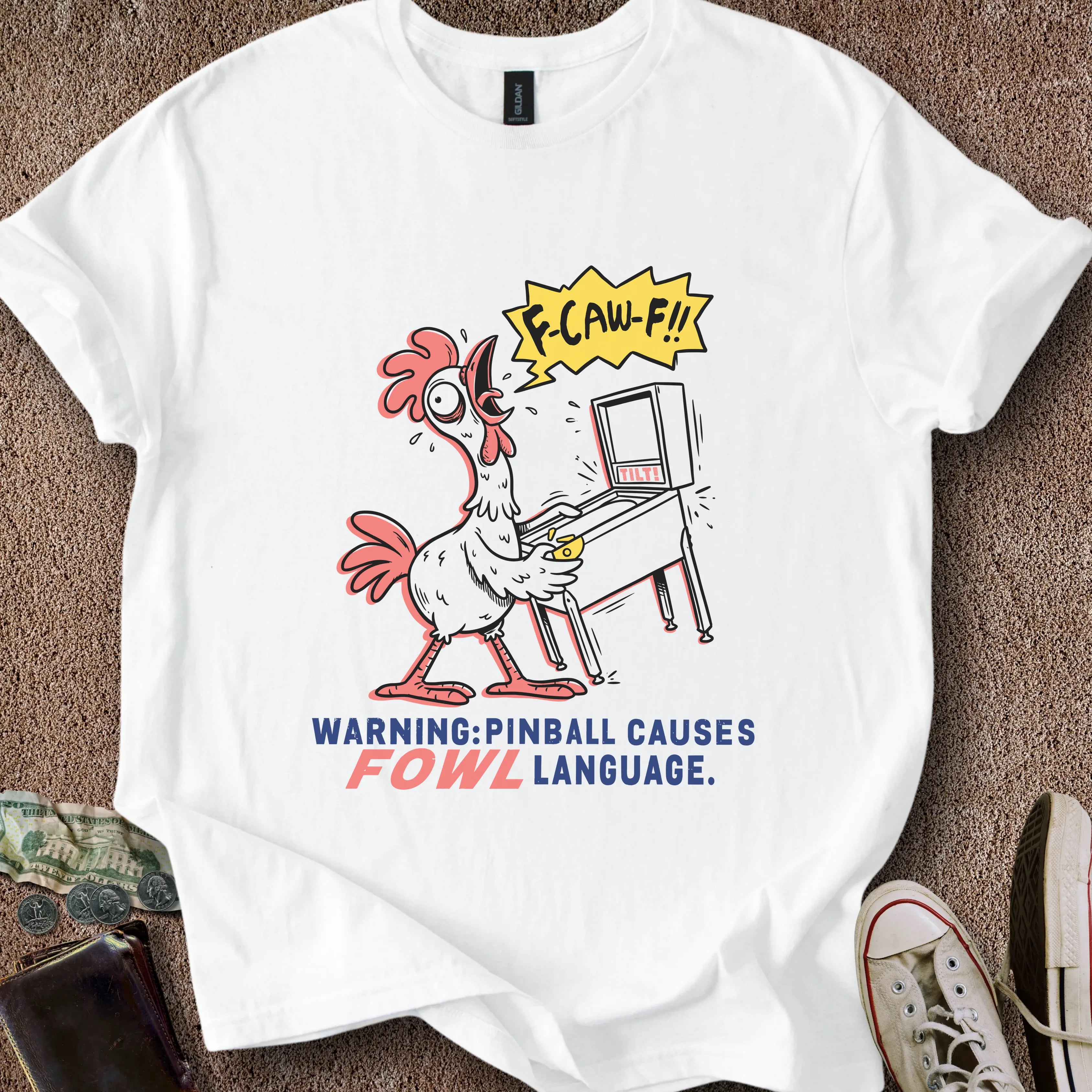 Printify T-Shirt White / S Pinball Fowl Language T-Shirt