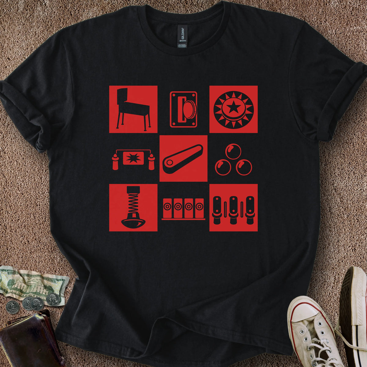 Printify T-Shirt Black / S Pinball Grid T-Shirt