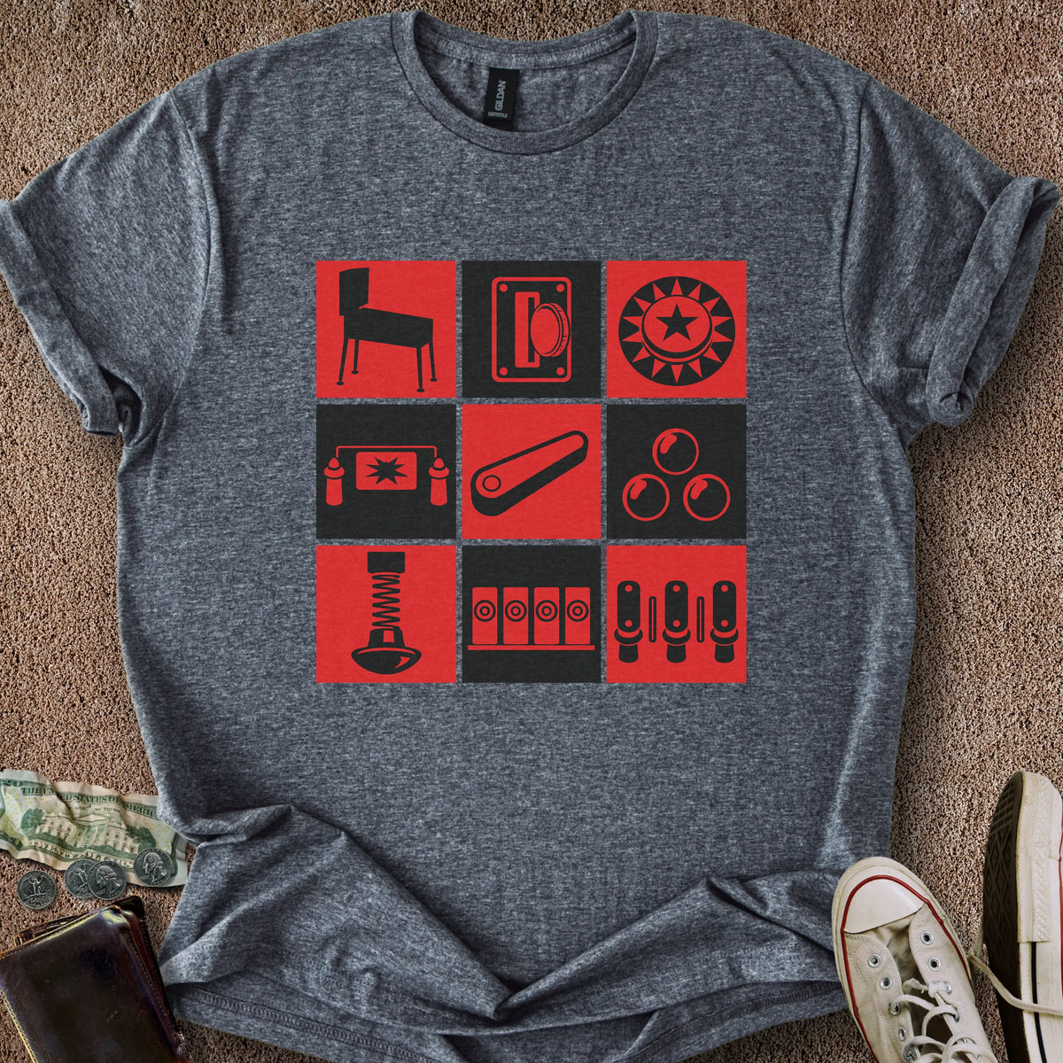 Printify T-Shirt Dark Heather / S Pinball Grid T-Shirt