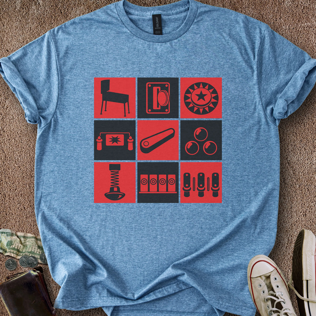 Printify T-Shirt Heather Indigo / S Pinball Grid T-Shirt