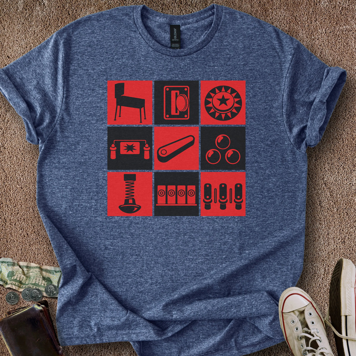 Printify T-Shirt Heather Navy / S Pinball Grid T-Shirt