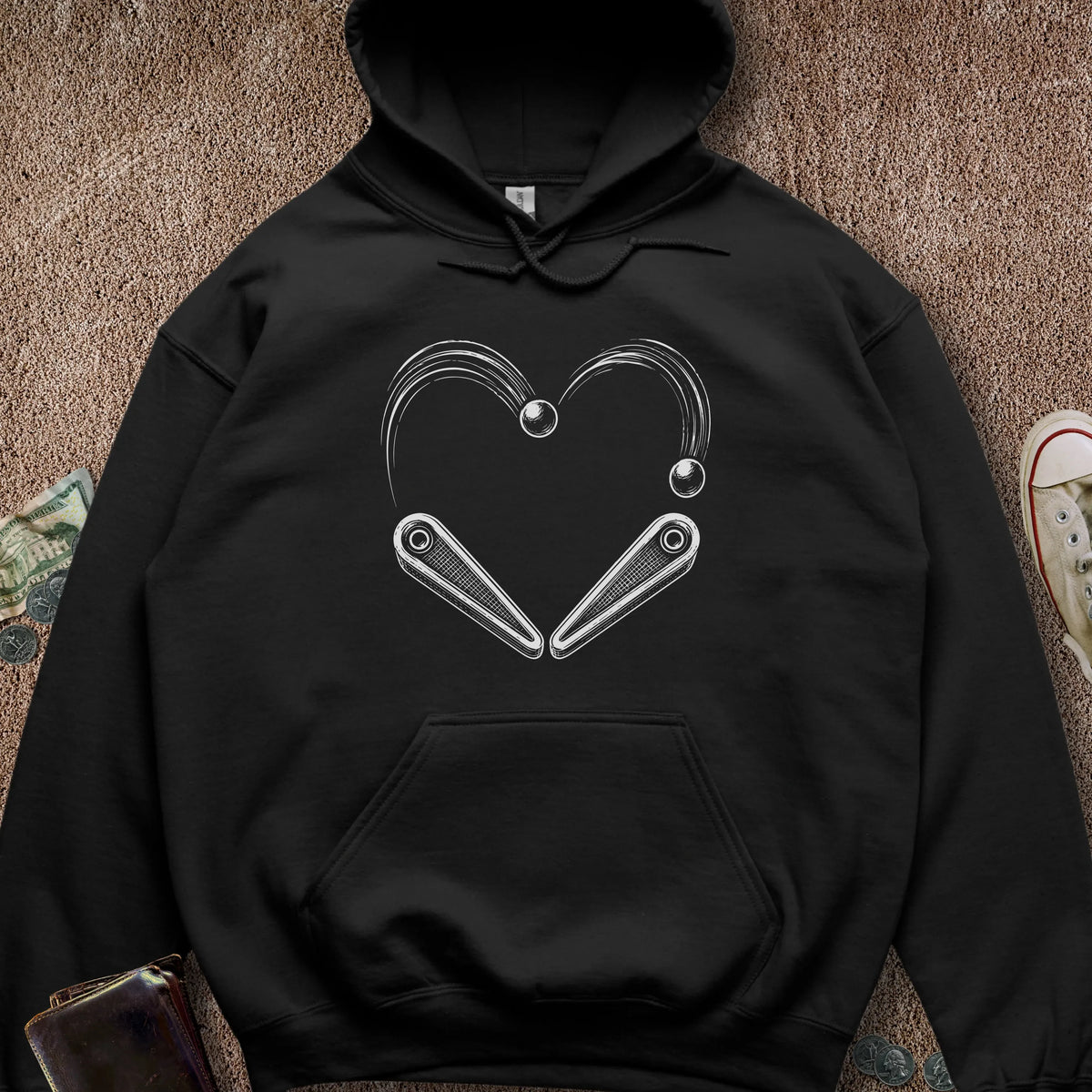 Printify Hoodie Black / S Pinball Heart Hoodie