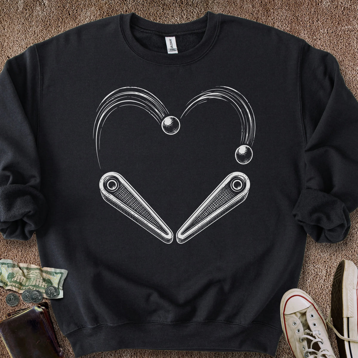 Printify Sweatshirt S / Black Pinball Heart Sweatshirt