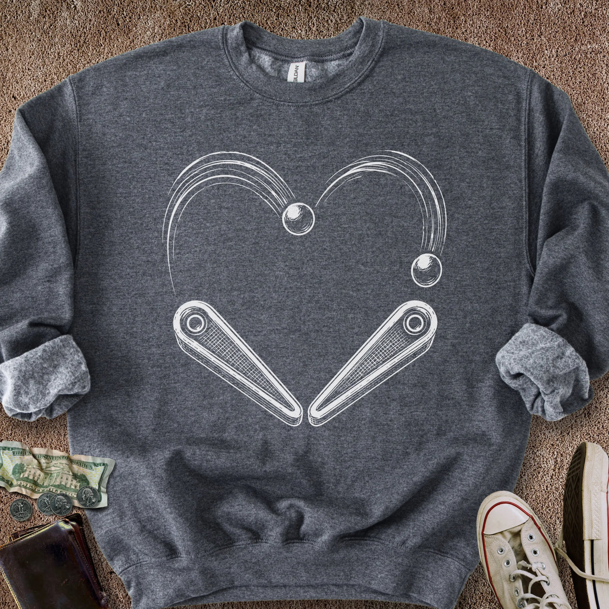 Printify Sweatshirt S / Dark Heather Pinball Heart Sweatshirt
